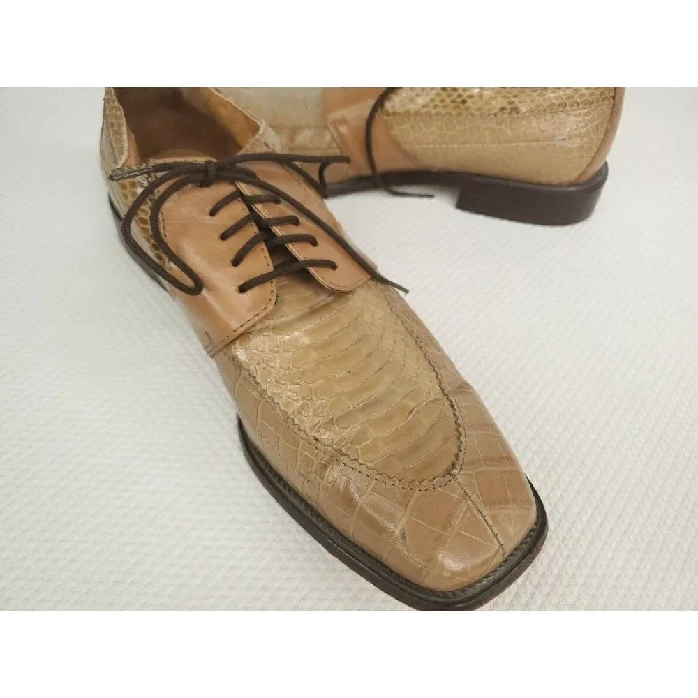 Vintage Stacy Adams Genuine Snakeskin Lace Up Men's Shoes Tan Size 9 Oxfords